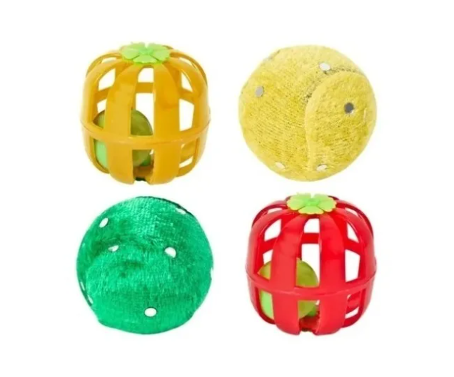 Juguete Para Gato Pack 4 Pelotas 2 Cascabel 2 Con Hierba Cat