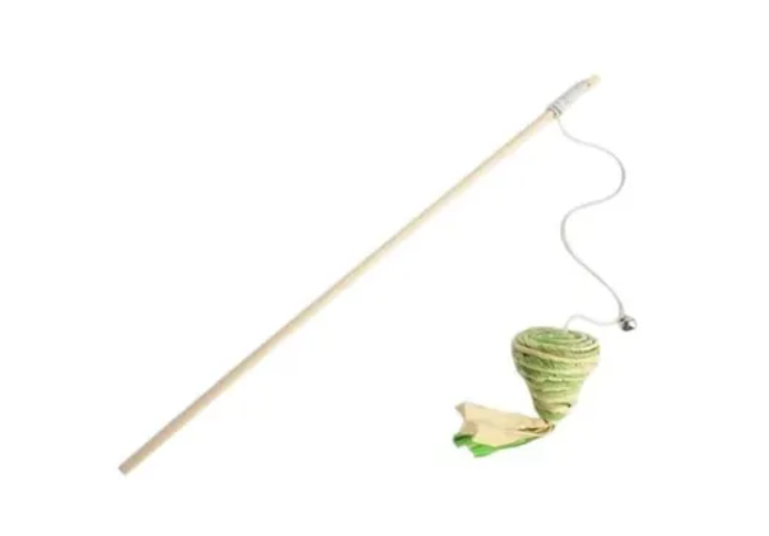 Juguete Para Gatos Cañita De Sisal Con Pluma Y Cascabel