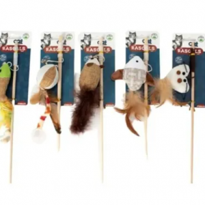 Juguete Para Gatos Cañita Con Peluche, Pluma Y Cascabel