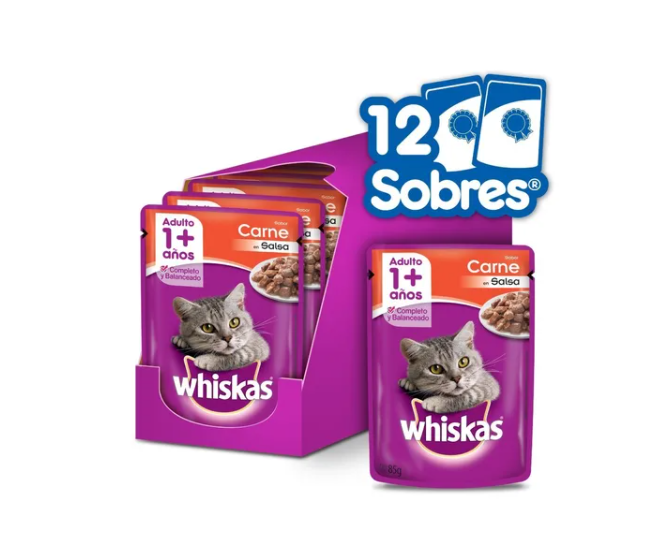 Pouch Whiskas Para Gato Carne en Salsa 85gr