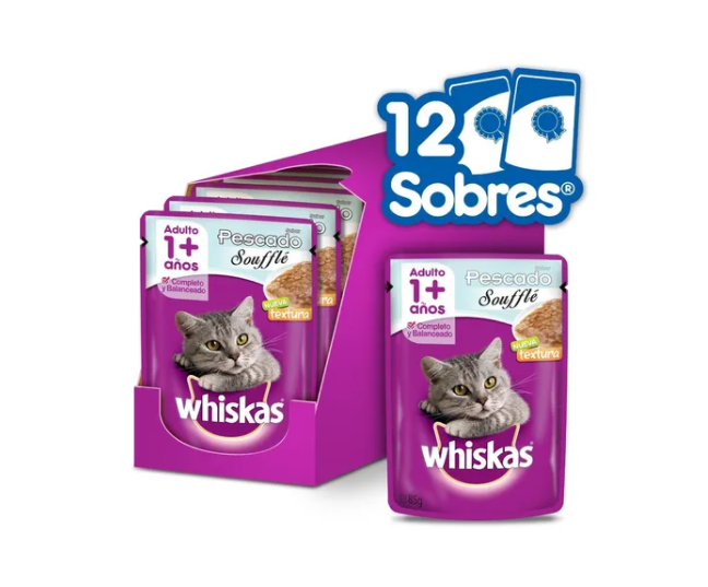 Pouch Whiskas Para Gato Sabor Pescado Soufflé 85gr