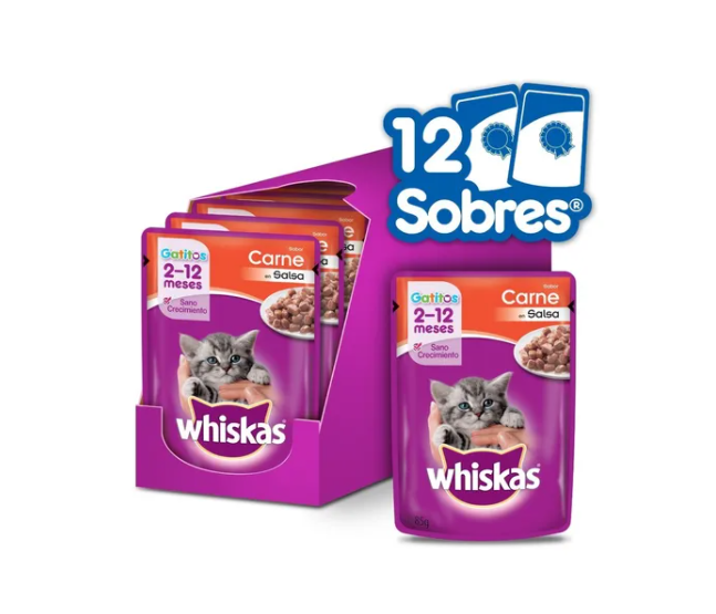Pouch Whiskas Para Gatito Sabor Carne en Salsa 85gr