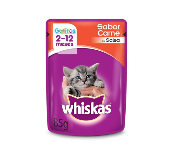 Pouch Whiskas Para Gatito Sabor Carne en Salsa 85gr - Imagen 2