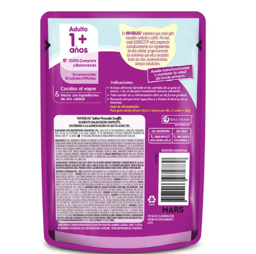 Pouch Whiskas Para Gato Sabor Pescado Soufflé 85gr - Imagen 3