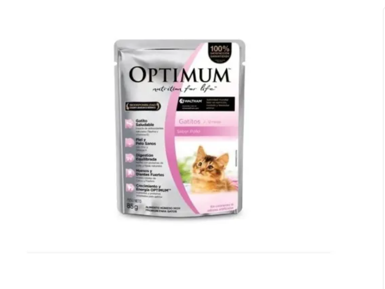 Alimento Caja Pouch Optimum Para Gatito Sabor Pollo 85grs