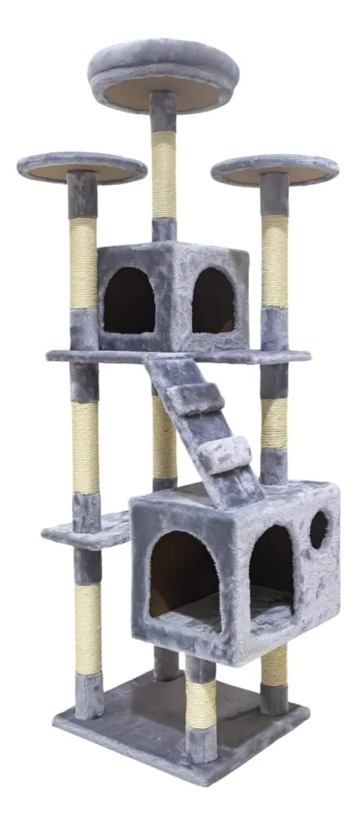 Rascador Torre Para Gato Ambar Dos Refugios Felpa Sisal Gimnasio 40x35x140cm Bestia Peluda - Imagen 2