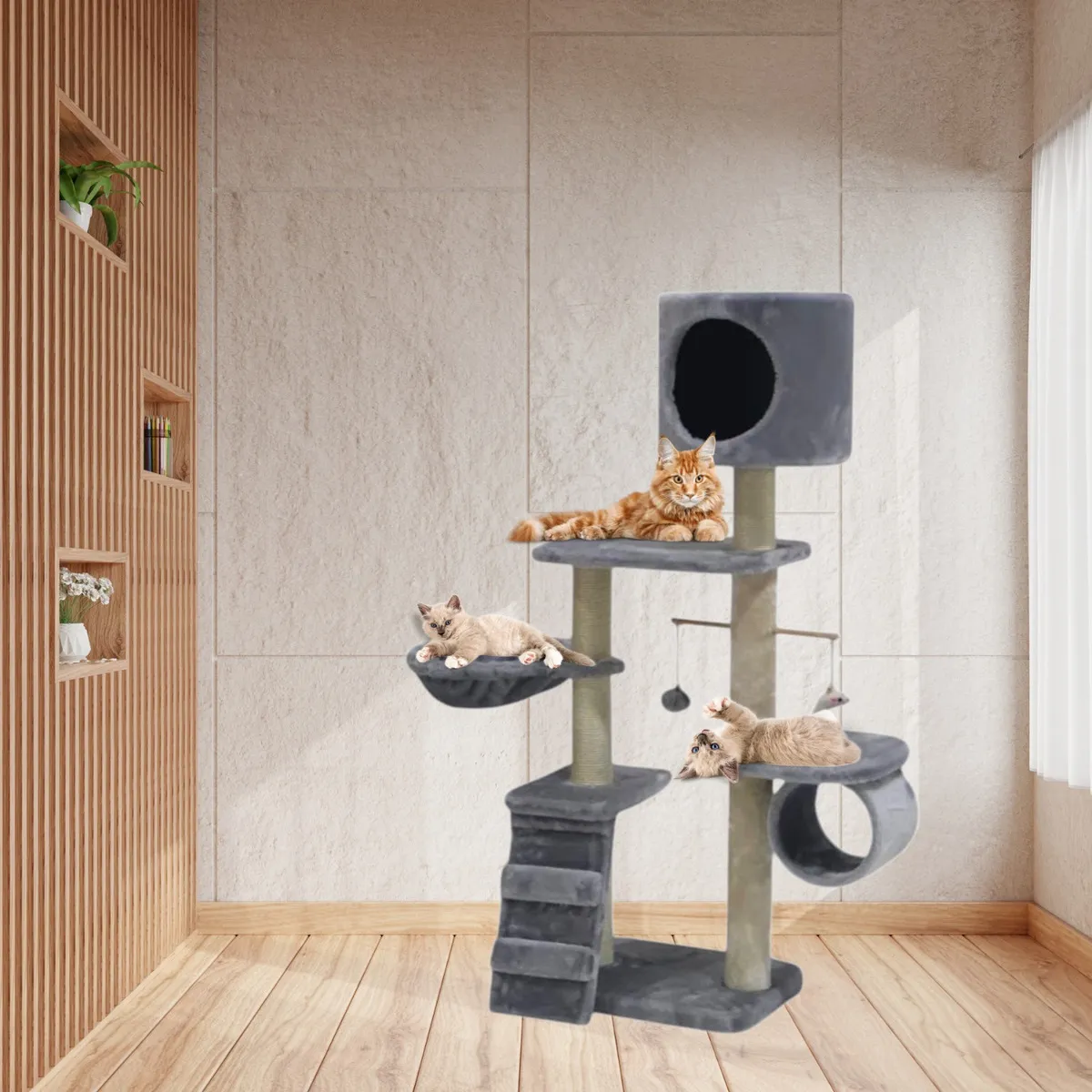 Rascador Torre Para Gato Alonso Felpa Sisal Gimnasio 40x30x117cm Bestia Peluda - Imagen 3