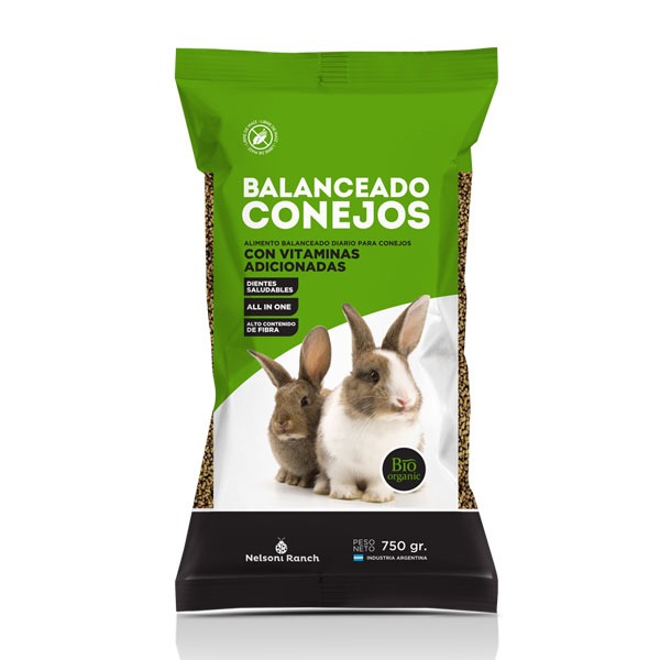Alimento Balanceado Premium Nelsoni Ranch Conejo 750g Vitaminas Adicioneles
