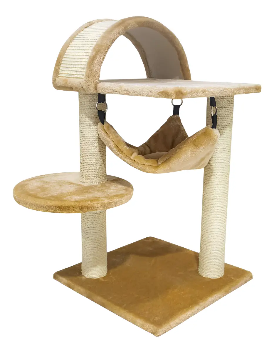 Rascador Torre Para Gato Mica Felpa Sisal Y Camita Colgante Gimnasio 40 X 40 X 75 Cm