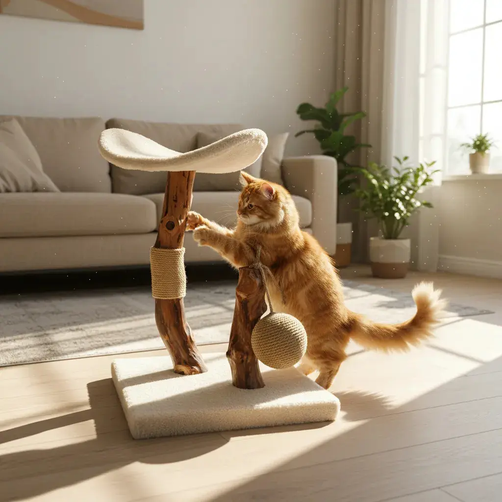 Rascador Torre Para Gato Rita Felpa Sisal Madera Real Con Pelota Gimnasio 40 X 40 X 57 Cm - Imagen 3