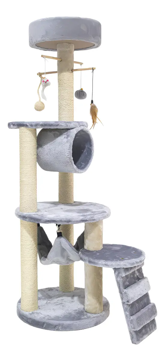 Rascador Torre Para Gato Africa Refugio Cama Colgante Felpa Sisal Gimnasio 40x40x125cm