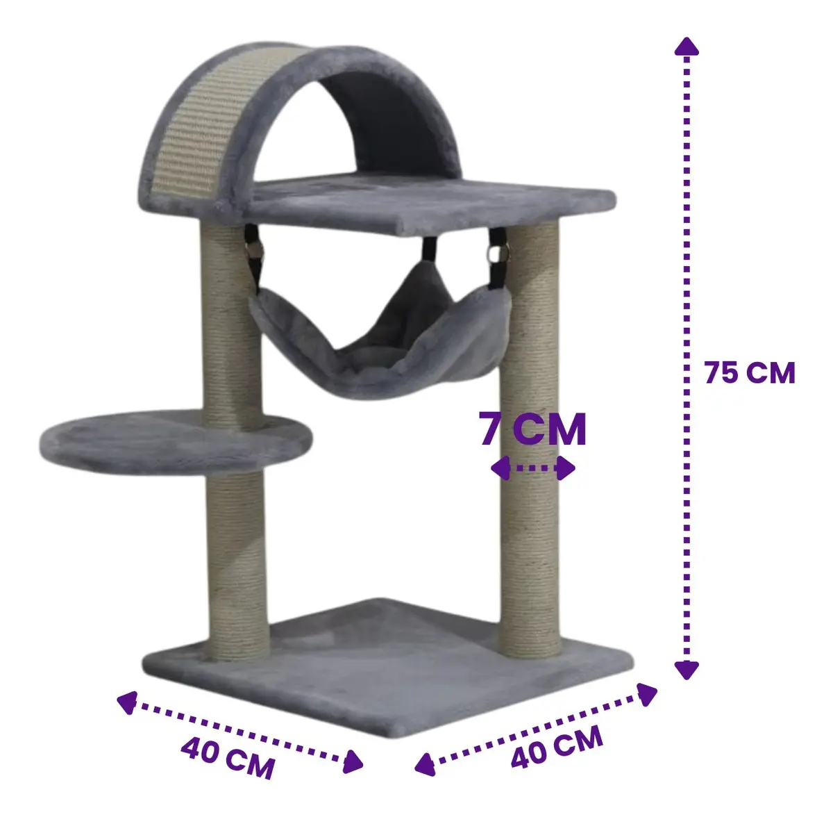 Rascador Torre Para Gato Amadeo Felpa Sisal Y Camita Colgante Gimnasio 40 X 40 X 75 Cm